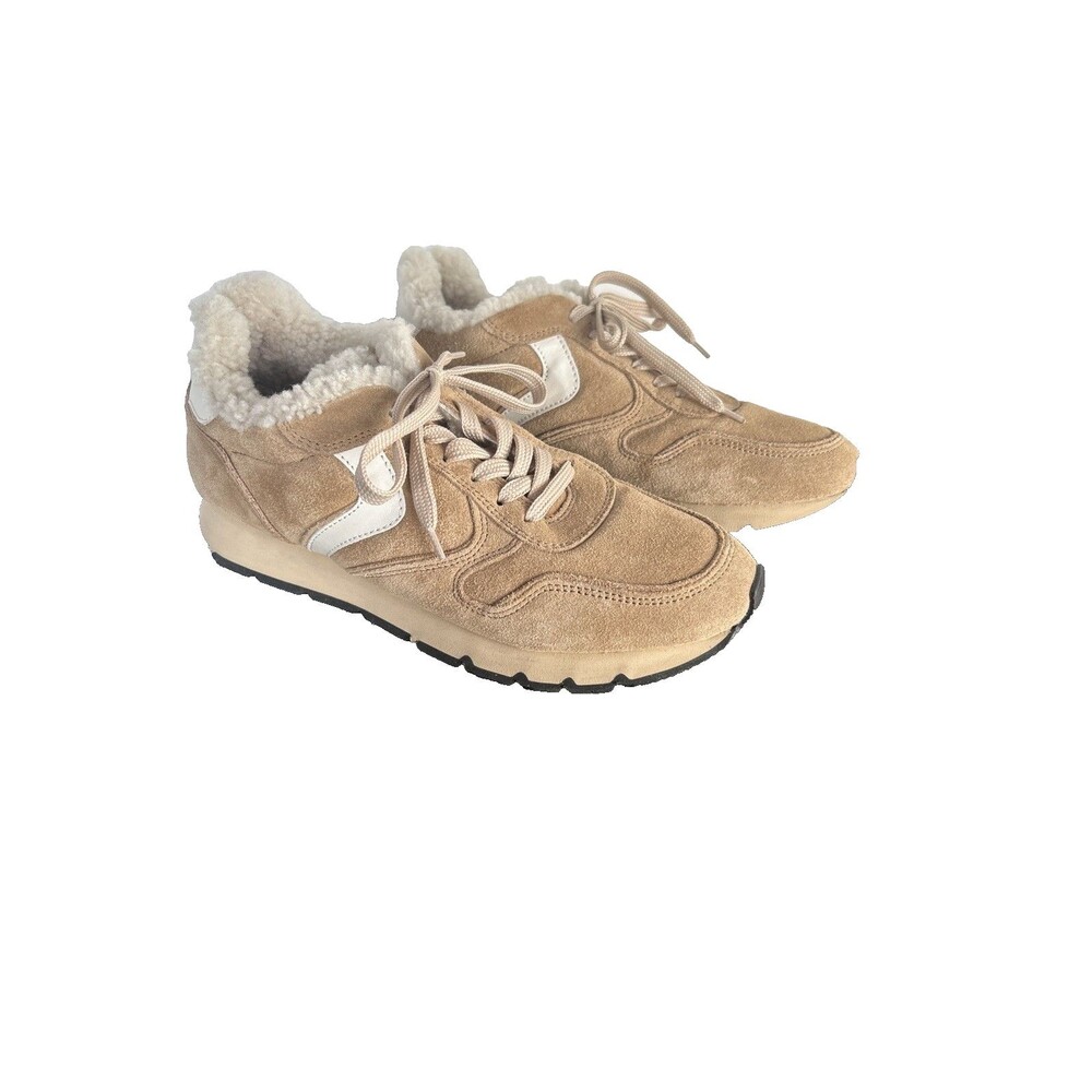 Voile Blanche Julia Genuine Shearling & Suede Low Top Sneakers Beige Sz 40/US 10